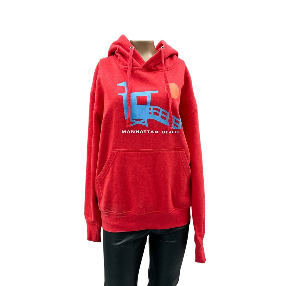 JHK Manhattan Beach Red Hoodie Sweatshirt Pullover Long Sleeve Oversize Womens M